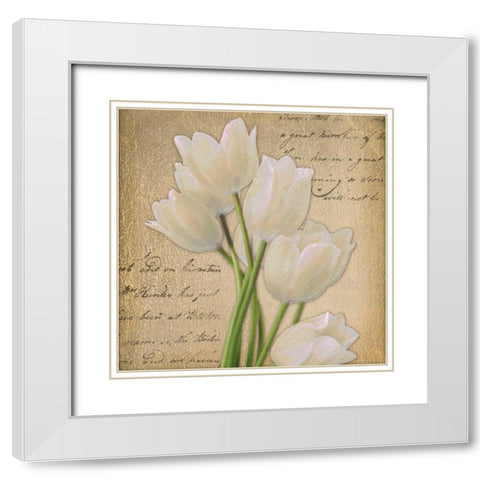 WHITE TULIP ON GOLD A White Modern Wood Framed Art Print with Double Matting by Greene, Taylor