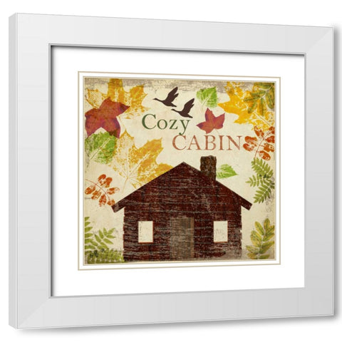 COZY CABIN White Modern Wood Framed Art Print with Double Matting by Greene, Taylor