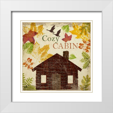 COZY CABIN White Modern Wood Framed Art Print with Double Matting by Greene, Taylor