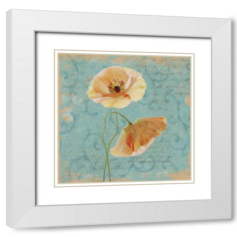 BLUE POPPY SCRIPT I White Modern Wood Framed Art Print with Double Matting by Greene, Taylor