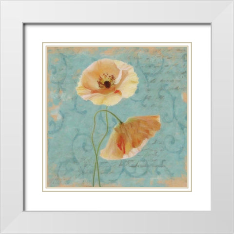 BLUE POPPY SCRIPT I White Modern Wood Framed Art Print with Double Matting by Greene, Taylor