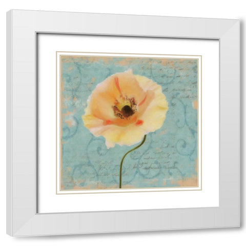 BLUE POPPY SCRIPT B1 White Modern Wood Framed Art Print with Double Matting by Greene, Taylor