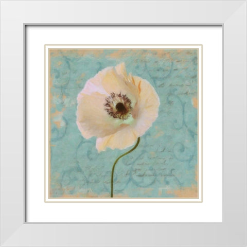 BLUE POPPY SCRIPT II White Modern Wood Framed Art Print with Double Matting by Greene, Taylor