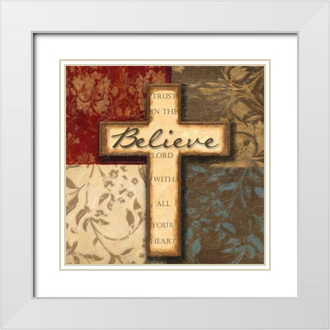 BELIEVE White Modern Wood Framed Art Print with Double Matting by Greene, Taylor