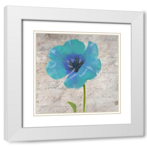 Blue Scripted Floral I White Modern Wood Framed Art Print with Double Matting by Greene, Taylor