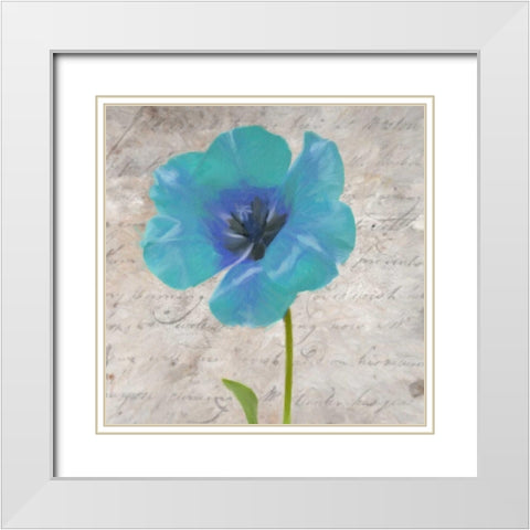 Blue Scripted Floral I White Modern Wood Framed Art Print with Double Matting by Greene, Taylor