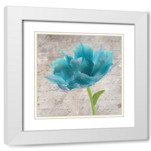 Blue Scripted Floral II White Modern Wood Framed Art Print with Double Matting by Greene, Taylor