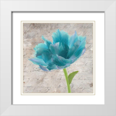 Blue Scripted Floral II White Modern Wood Framed Art Print with Double Matting by Greene, Taylor