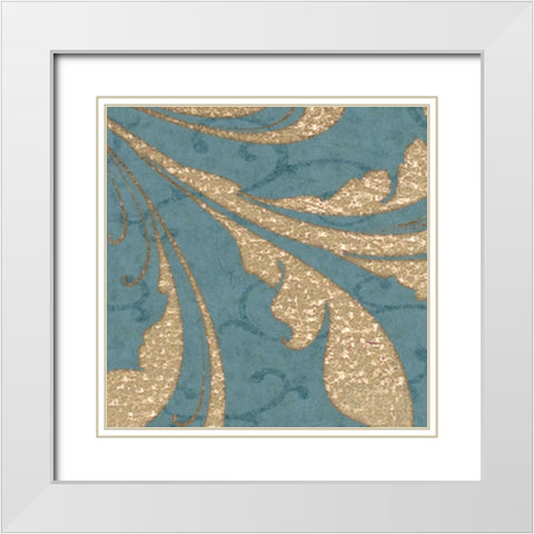 BLUE GOLD White Modern Wood Framed Art Print with Double Matting by Greene, Taylor