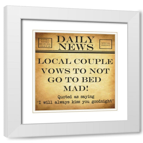 DAILY NEWS ALWAYS KISS White Modern Wood Framed Art Print with Double Matting by Greene, Taylor