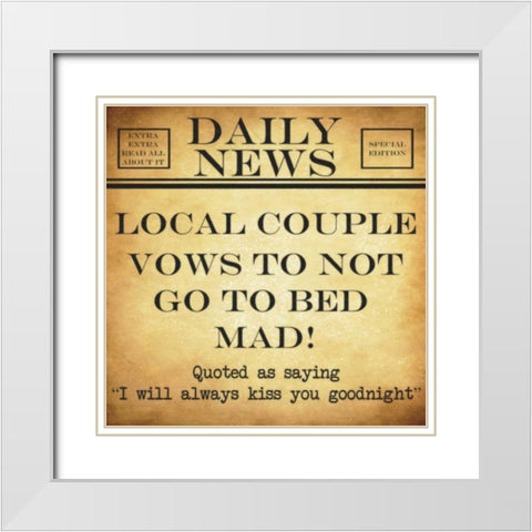 DAILY NEWS ALWAYS KISS White Modern Wood Framed Art Print with Double Matting by Greene, Taylor