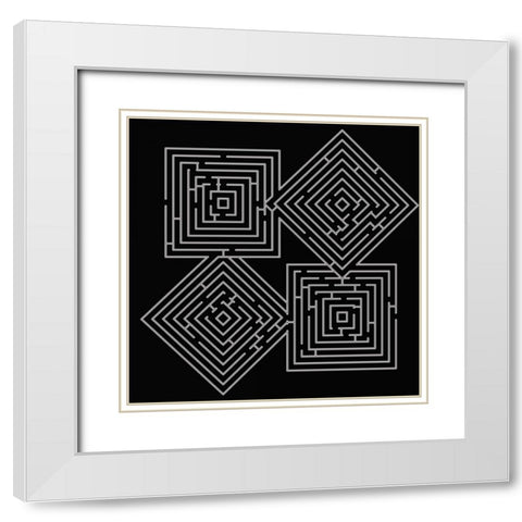 QUAD LABYRINTH ON BLACK White Modern Wood Framed Art Print with Double Matting by Greene, Taylor