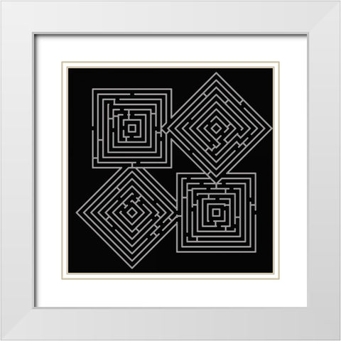 QUAD LABYRINTH ON BLACK White Modern Wood Framed Art Print with Double Matting by Greene, Taylor