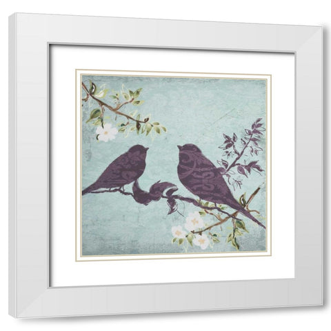 Floral Bird Triptych White Modern Wood Framed Art Print with Double Matting by Greene, Taylor