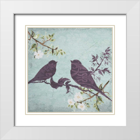 Floral Bird Triptych White Modern Wood Framed Art Print with Double Matting by Greene, Taylor
