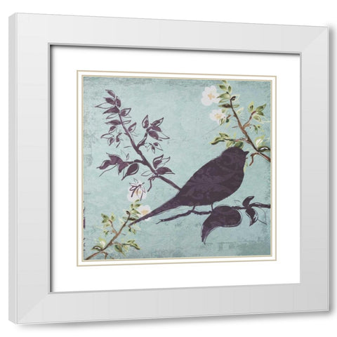 Floral Bird Triptych White Modern Wood Framed Art Print with Double Matting by Greene, Taylor