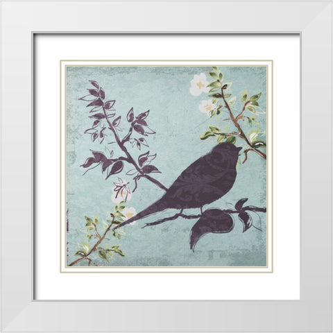 Floral Bird Triptych White Modern Wood Framed Art Print with Double Matting by Greene, Taylor