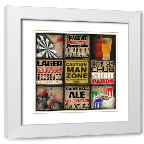CAUTION MAN ZONE White Modern Wood Framed Art Print with Double Matting by Greene, Taylor
