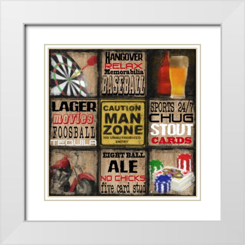CAUTION MAN ZONE White Modern Wood Framed Art Print with Double Matting by Greene, Taylor