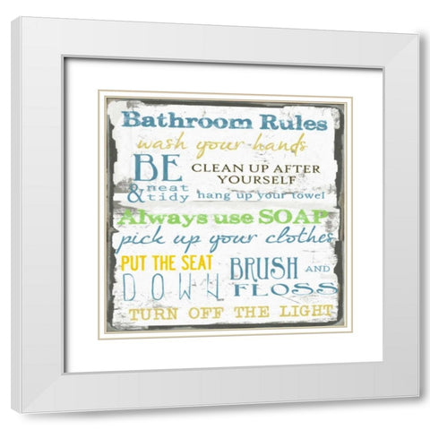 BATHROOM RULES White Modern Wood Framed Art Print with Double Matting by Greene, Taylor