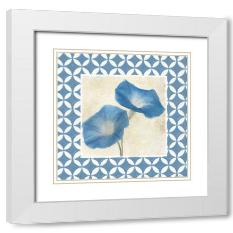 MOROCCAN BLUE FLORAL 1 White Modern Wood Framed Art Print with Double Matting by Greene, Taylor
