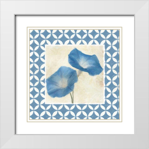 MOROCCAN BLUE FLORAL 1 White Modern Wood Framed Art Print with Double Matting by Greene, Taylor