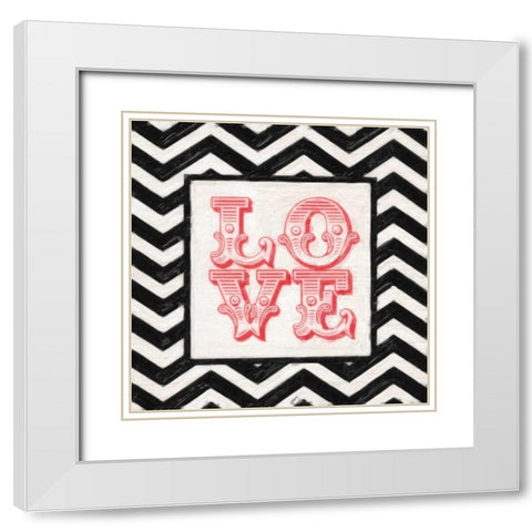 CHEVRON LOVE RED White Modern Wood Framed Art Print with Double Matting by Greene, Taylor