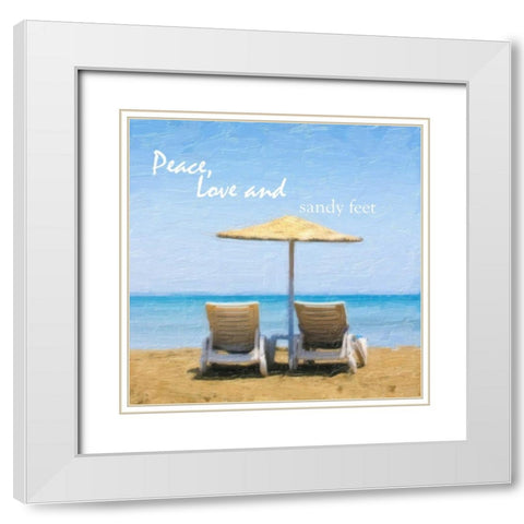 PEACE LOVE AND SANDY FEET White Modern Wood Framed Art Print with Double Matting by Greene, Taylor