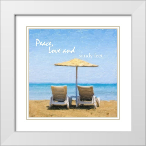 PEACE LOVE AND SANDY FEET White Modern Wood Framed Art Print with Double Matting by Greene, Taylor
