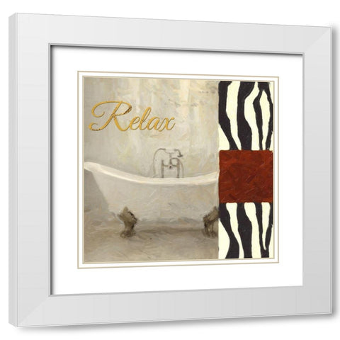 Relax Bath White Modern Wood Framed Art Print with Double Matting by Greene, Taylor