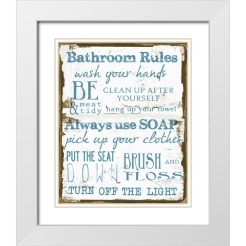 BATHROOM RULES WHITE White Modern Wood Framed Art Print with Double Matting by Greene, Taylor