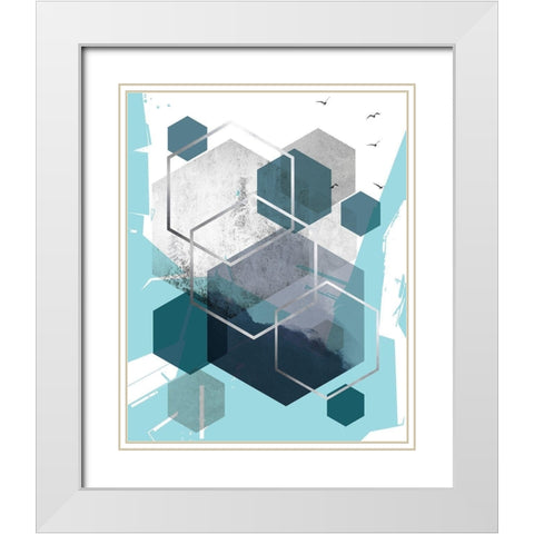 Abstract Teal 1 White Modern Wood Framed Art Print with Double Matting by Urban Epiphany