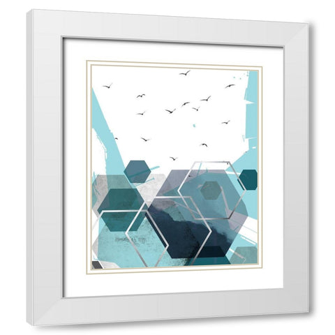 Abstract Teal 2 White Modern Wood Framed Art Print with Double Matting by Urban Epiphany