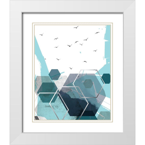 Abstract Teal 2 White Modern Wood Framed Art Print with Double Matting by Urban Epiphany