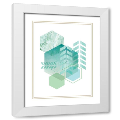 Geometric Minimalist Seafoam White Modern Wood Framed Art Print with Double Matting by Urban Epiphany