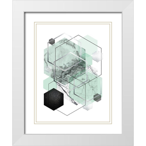 Mint Geometric 2 White Modern Wood Framed Art Print with Double Matting by Urban Epiphany