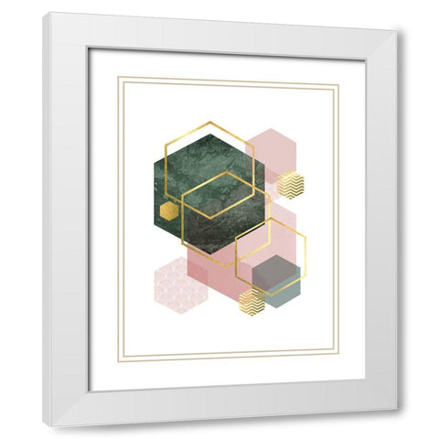Pink Green Geo 1 White Modern Wood Framed Art Print with Double Matting by Urban Epiphany