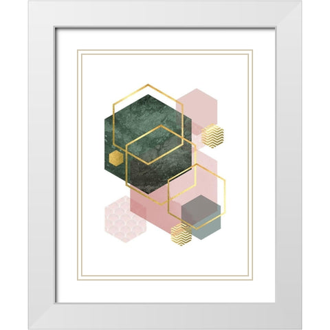 Pink Green Geo 1 White Modern Wood Framed Art Print with Double Matting by Urban Epiphany