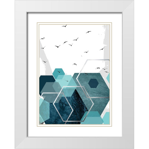 Aqua Abstract 2 White Modern Wood Framed Art Print with Double Matting by Urban Epiphany