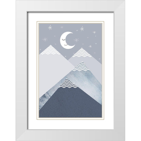 Navy Mountains 2 White Modern Wood Framed Art Print with Double Matting by Urban Epiphany
