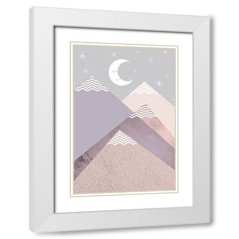Scandi Nursery Mountains White Modern Wood Framed Art Print with Double Matting by Urban Epiphany