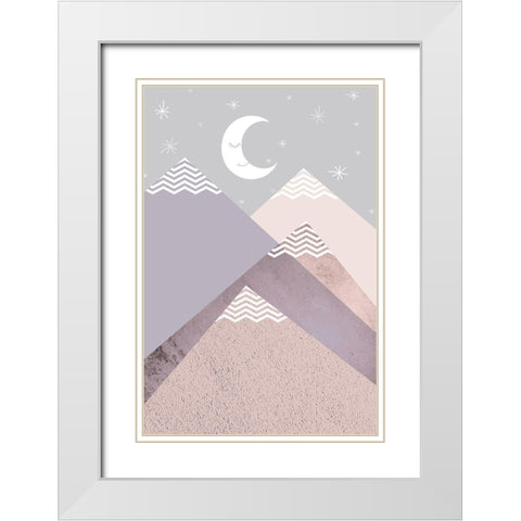 Scandi Nursery Mountains White Modern Wood Framed Art Print with Double Matting by Urban Epiphany
