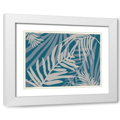 Teal and Beige Glam Leaves 3 White Modern Wood Framed Art Print with Double Matting by Urban Epiphany