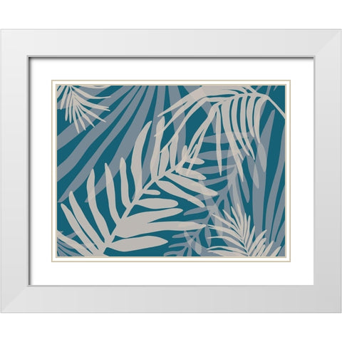 Teal and Beige Glam Leaves 3 White Modern Wood Framed Art Print with Double Matting by Urban Epiphany