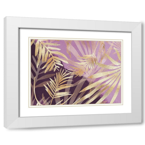 Glam Leaves Pink Purple White Modern Wood Framed Art Print with Double Matting by Urban Epiphany