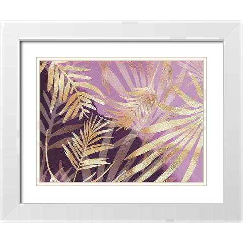Glam Leaves Pink Purple White Modern Wood Framed Art Print with Double Matting by Urban Epiphany
