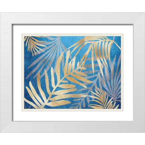 Glam Leaves Blue White Modern Wood Framed Art Print with Double Matting by Urban Epiphany