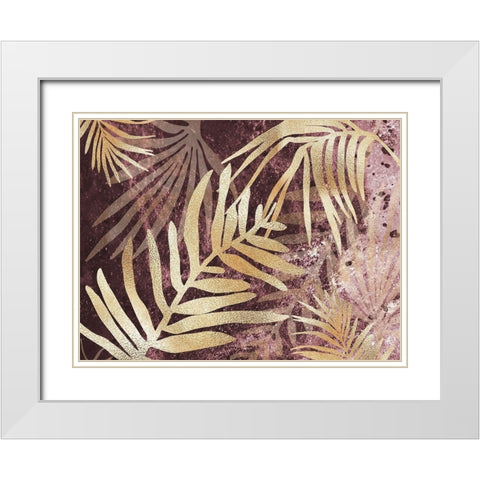 Tropical Leaves Pink Burgundy White Modern Wood Framed Art Print with Double Matting by Urban Epiphany