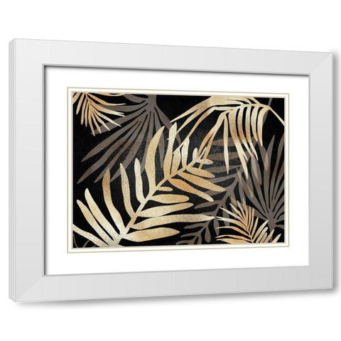 Glam Leaves Black Gold 3 White Modern Wood Framed Art Print with Double Matting by Urban Epiphany