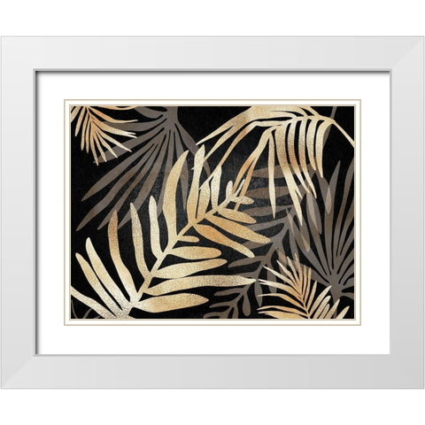 Glam Leaves Black Gold 3 White Modern Wood Framed Art Print with Double Matting by Urban Epiphany